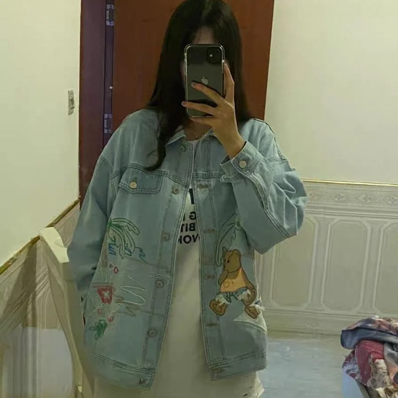 Куртка женская джинсовая с вышивкой Медведи | Женская одежда