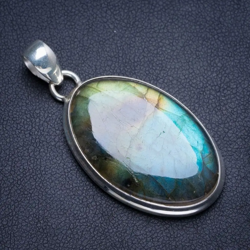 

Natural Blue Fire Labradorite Handmade Unique 925 Sterling Silver Pendant 2" Y5201