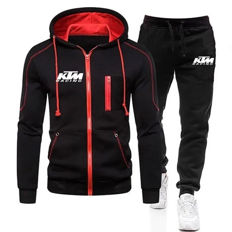

Men Sets Tracksuit Hoodie+Pants Zipper Stripe Fashion Casual Outdoor Sports Jogging Fitness Sportswear Men Sweatshirt Suit M-3XL