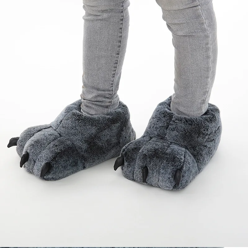 

2021 Cute Cartoon Fun animal Paw Slippers Floor Indoor Fur Slippers Soft Plush Home Cozy Costume Shoes Flip Flops For Women