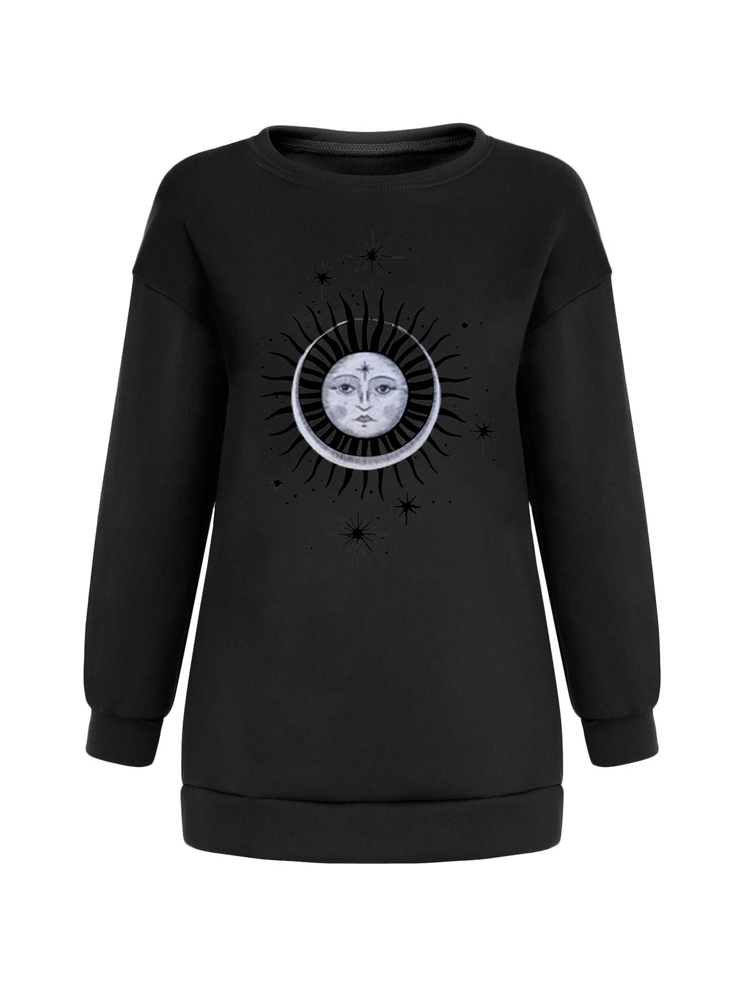 

Women Casual Loose Sweater, Adults Sun Face Print Long Sleeve Round Neck Pullover