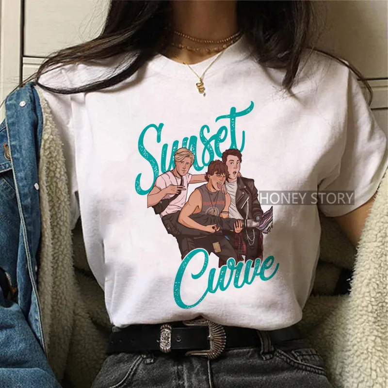 

Sunset Curve Women T Shirt Harajuku Summer Top Streetwear Unisex White Tshirt Julie and The Phantoms Print Short Sleeve Tees