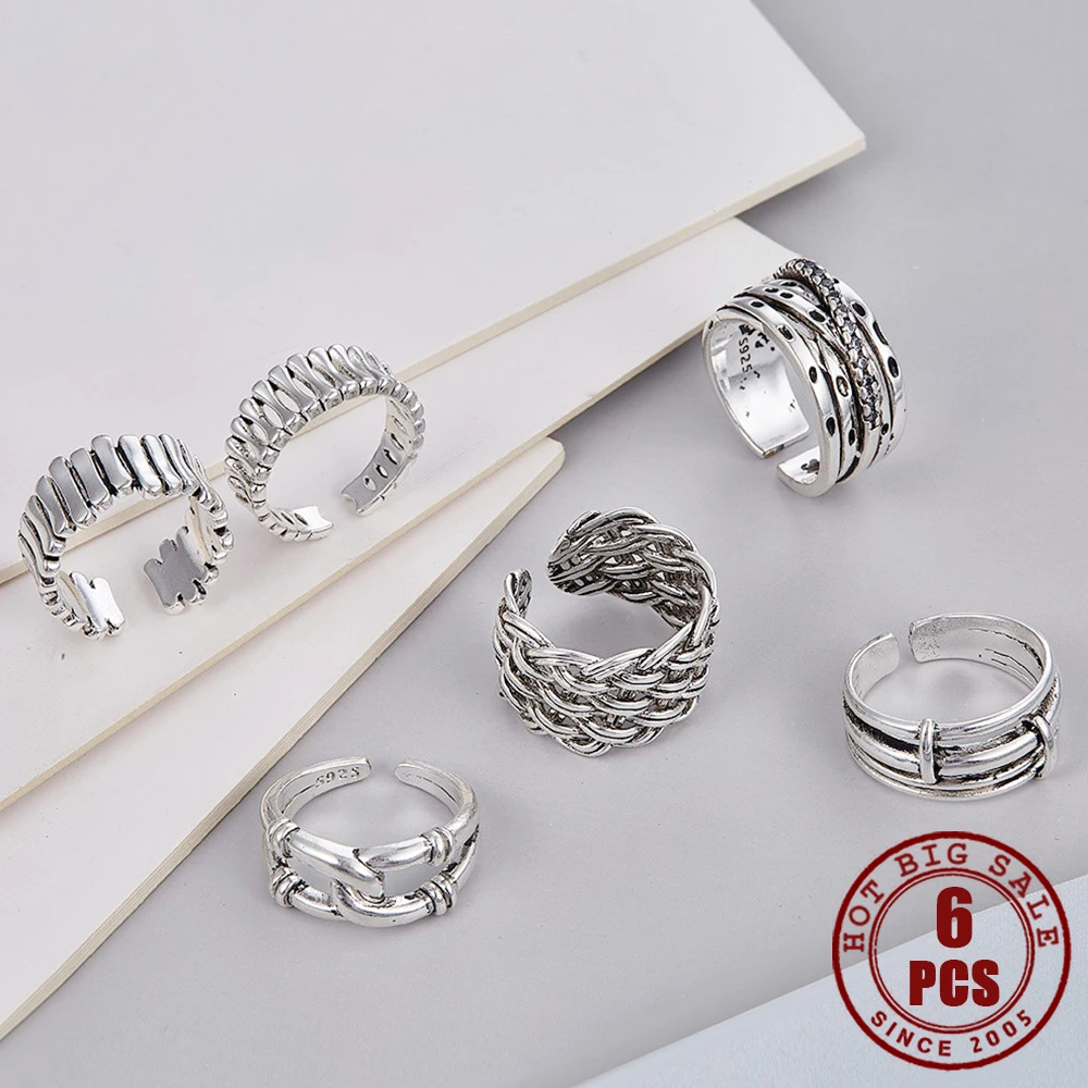 Кольца серебряные регулируемые женские в форме сердца 6 шт. | Украшения и