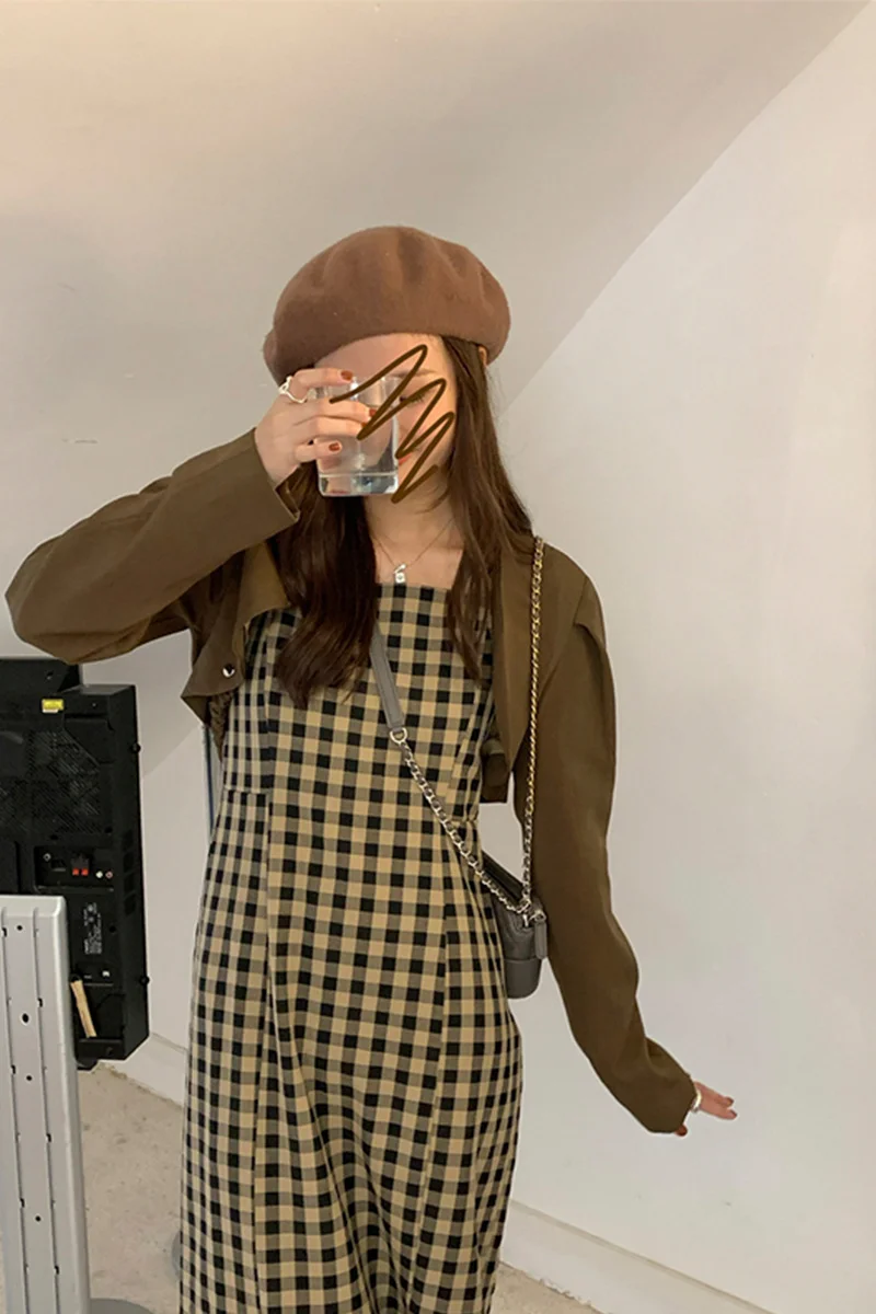 2021 New Short Coat Coffee Shoulder Pad Small Suit Korean Loose Casual Long Sleeve Early Autumn | Женская одежда