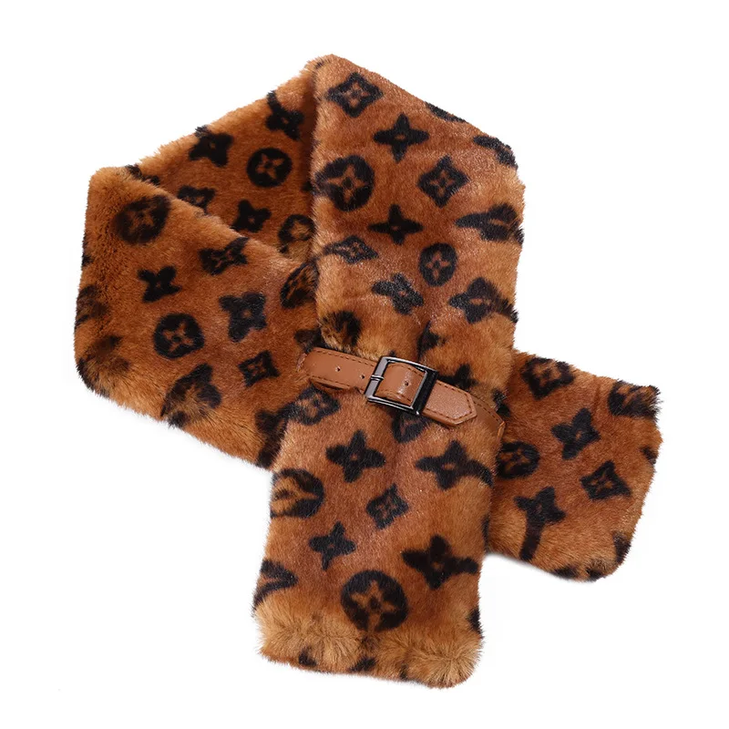 Новый женский плюшевый шарф-снуд с принтом кролика зимний модный теплый кожаный