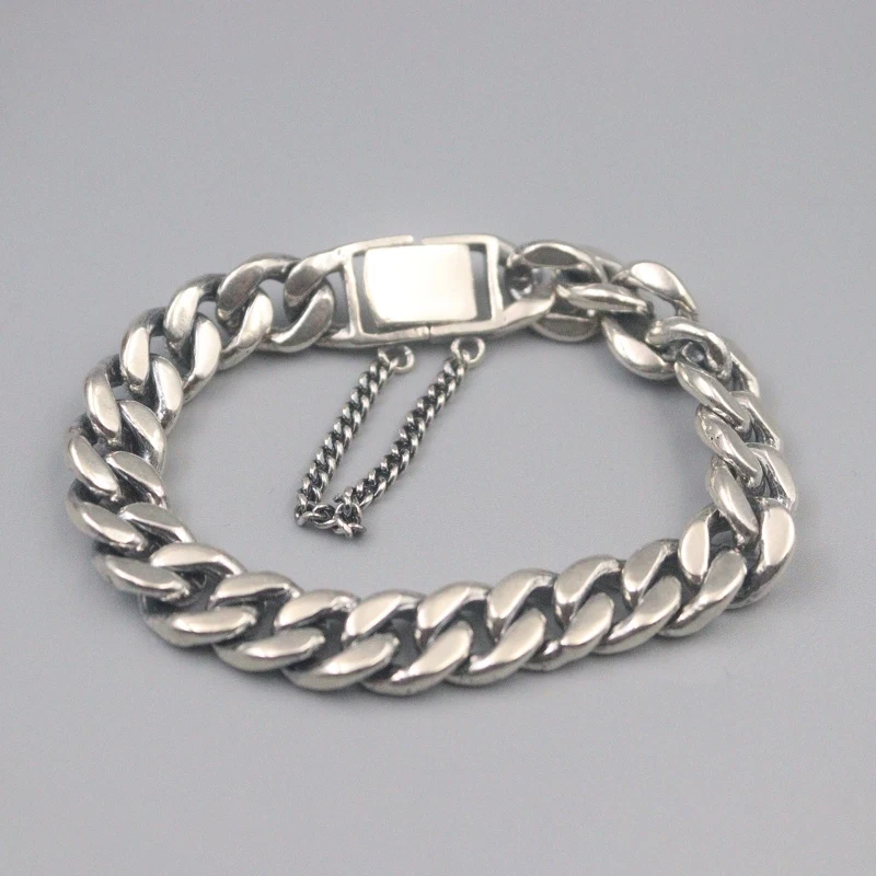 

Pure 925 Sterling Silver Bangle New 10mm Curb Link Chain Bracelet Men Lucky Gift 43-44g / 18cm
