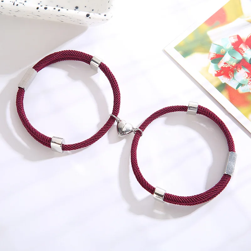 

2pcs Magnetic Heart Shape Couple Bracelets Rope Chain Stainless Steel Charm Bracelets For Women Men Lovers Fashion Jewelry