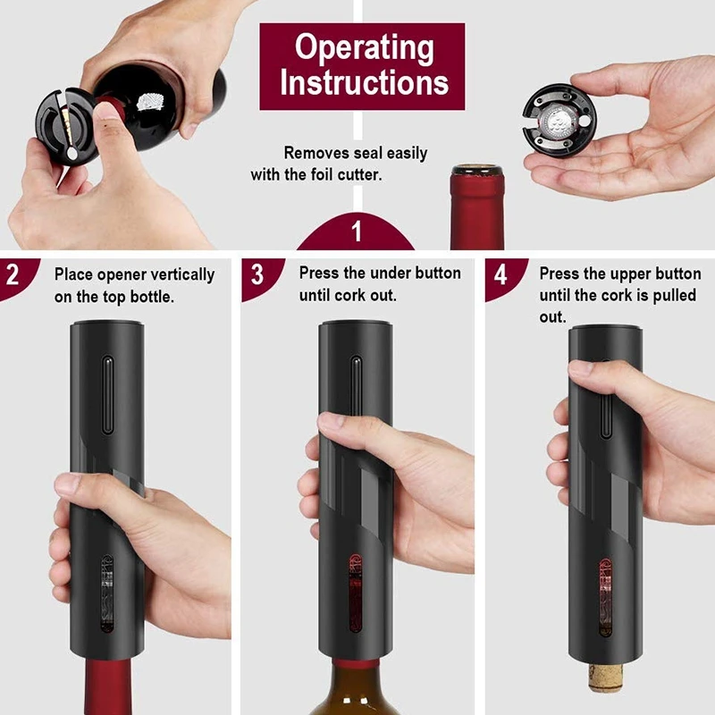 Electric Wine Opener Rechargeable Automatic Corkscrew Bottle with Foil Cutter &amp USB Charging Cable Suit for Home Us | Дом и сад