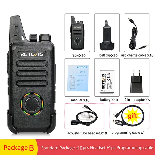 10 шт. RETEVIS RT22S мини рация FRS VOX скрытый дисплей двухсторонний радио коммуникатор usb зарядка рация трансивер - Цвет: Package B