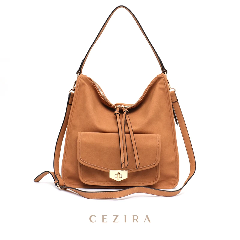 

CEZIRA Brand PU Vegan Leather Large Shoulder Bags For Women Fashion Matt Flap Pocket Hobo Female Daily Casual Crossbody Handbags