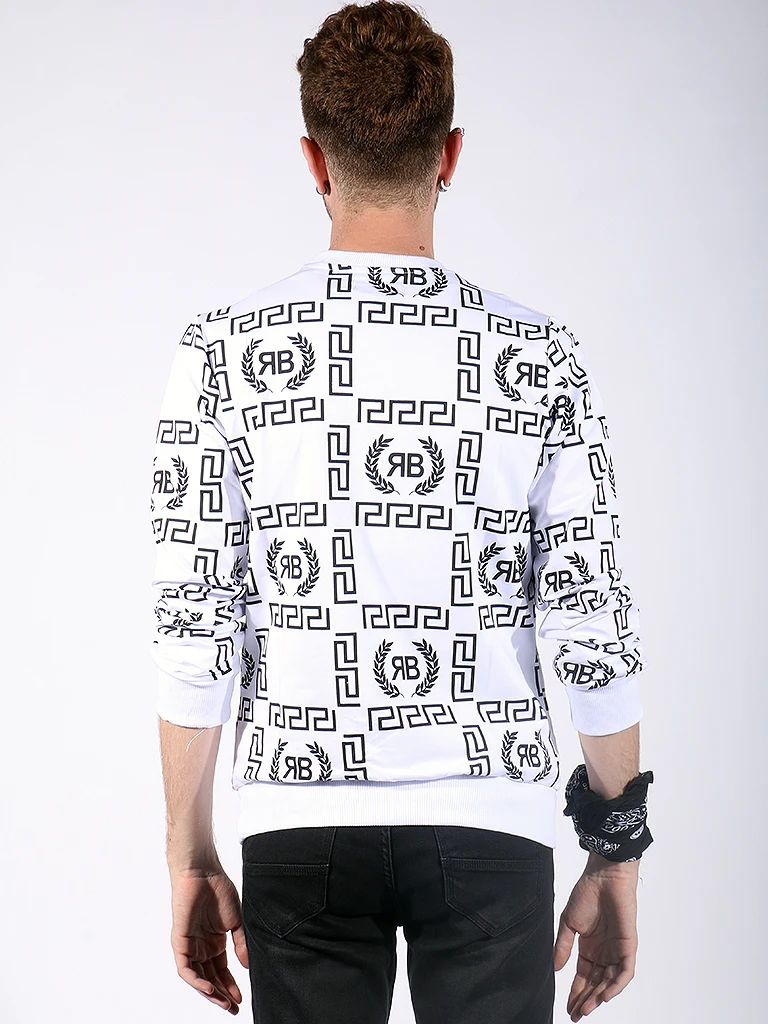 

Crew Neck Ecru Patterned Mens Sweatshirt