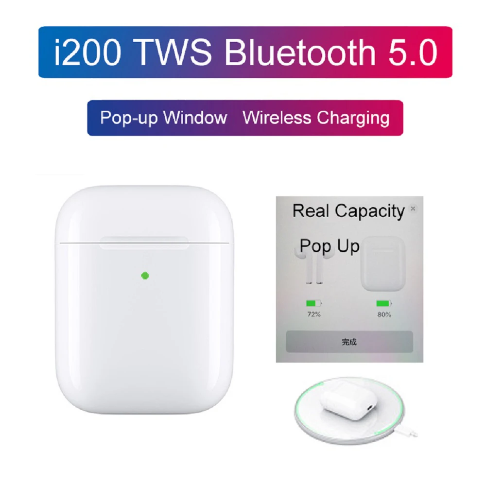 I200 TWS всплывающие Bluetooth наушники 1:1 Реплика беспроводные QI Беспроводная зарядка