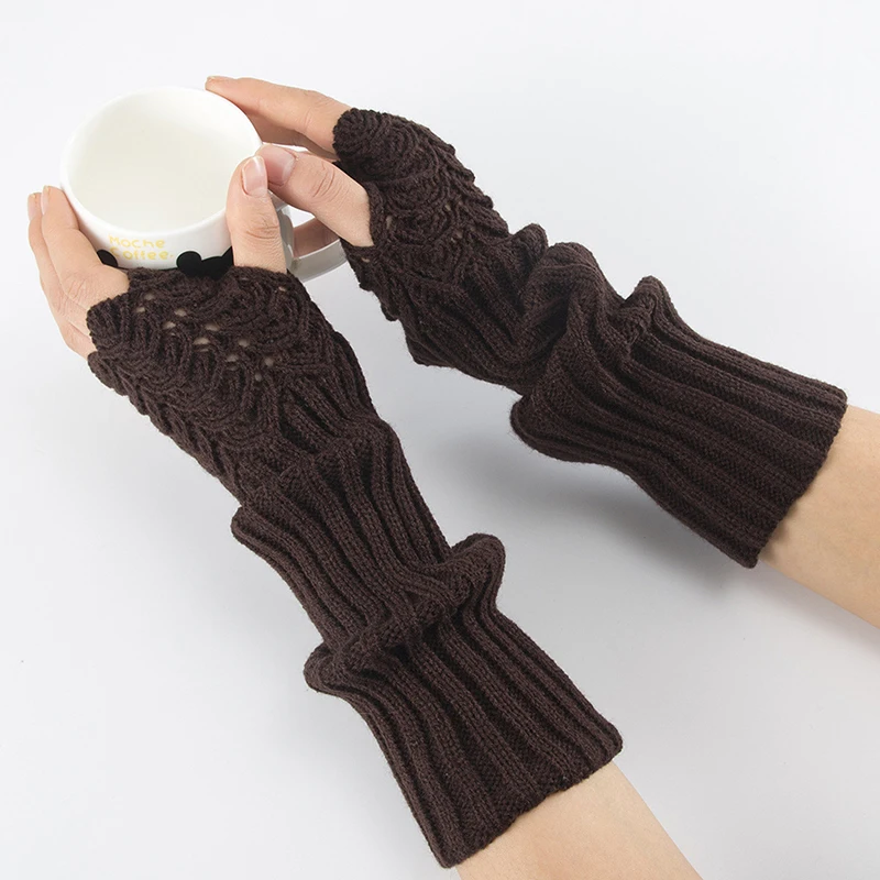 

Fashion Women Winter Arm Warmers Fingerless Long Knitted Solid Gloves Warm Mittens Elbow Sleeves Cover