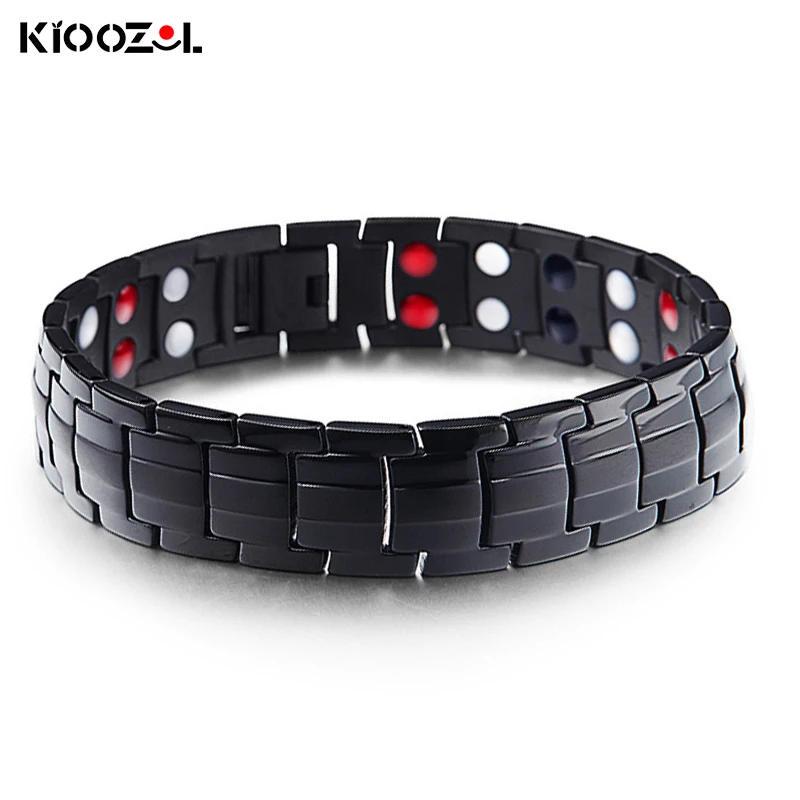 

KIOOZOL Stainless Steel Light Magnet Black Bracelet For Men Women Couple Fashion Travel Sports Accessories 2021 Trend 172 KO8