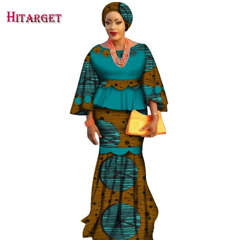 Африканская одежда Kanga свободный кроп топ и длинная юбка комплекты с головным