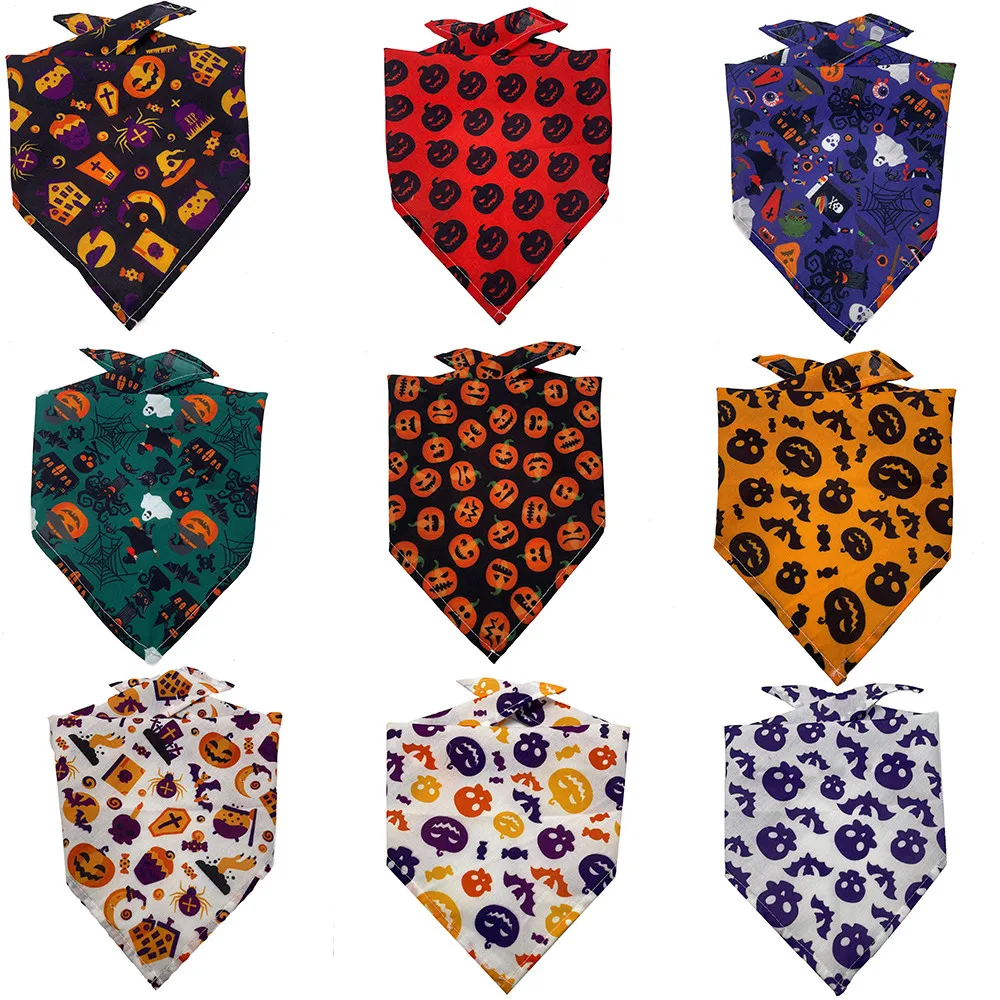 

50pcs Dog Bandana Halloween Style Puppy Cat Dog Bandana Polyester Dog Scarf Small Dog Grooming Accessories Middle Dog Bandana