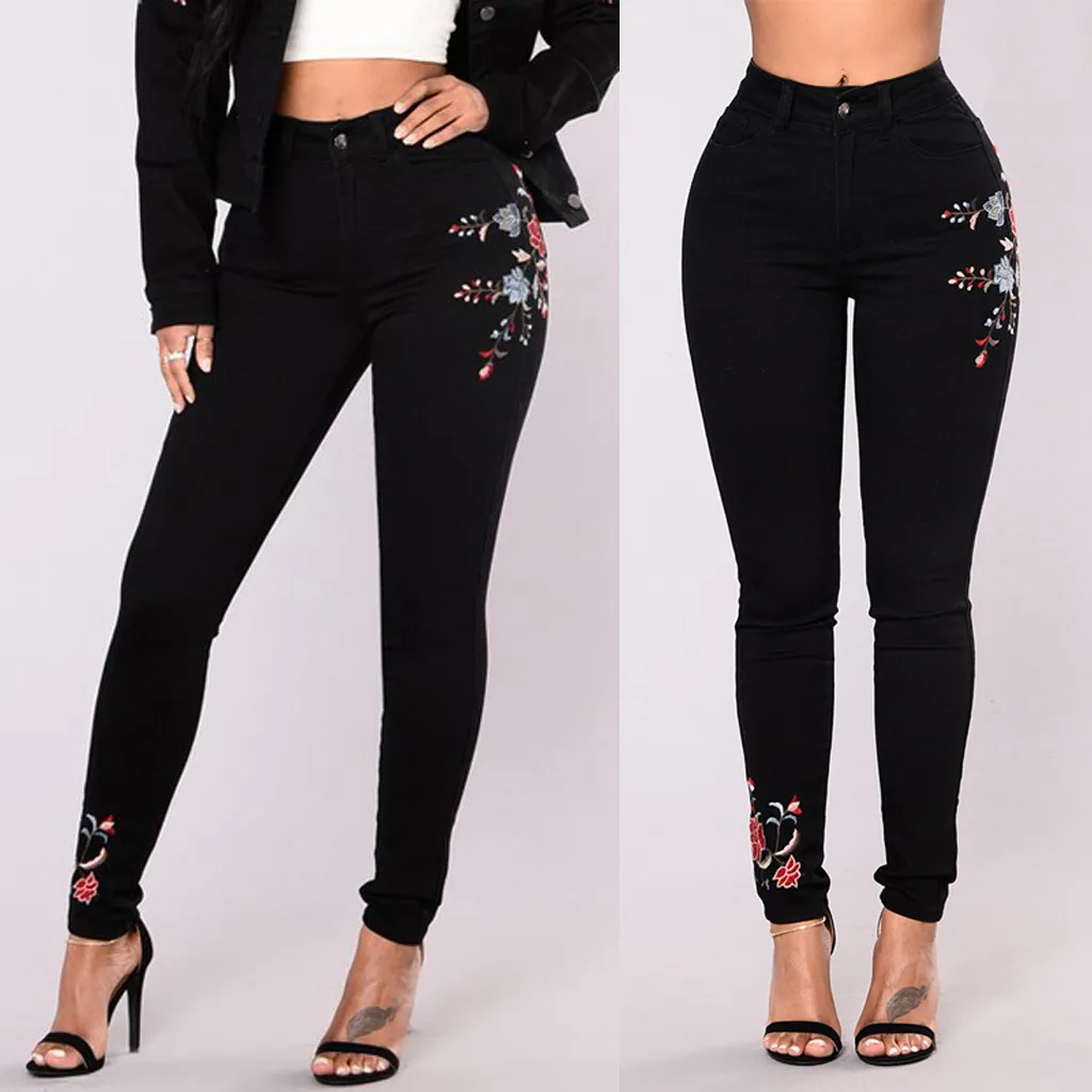 2019 горячие модные женские джинсы плюс размер вышитые деним стрейч женское платье