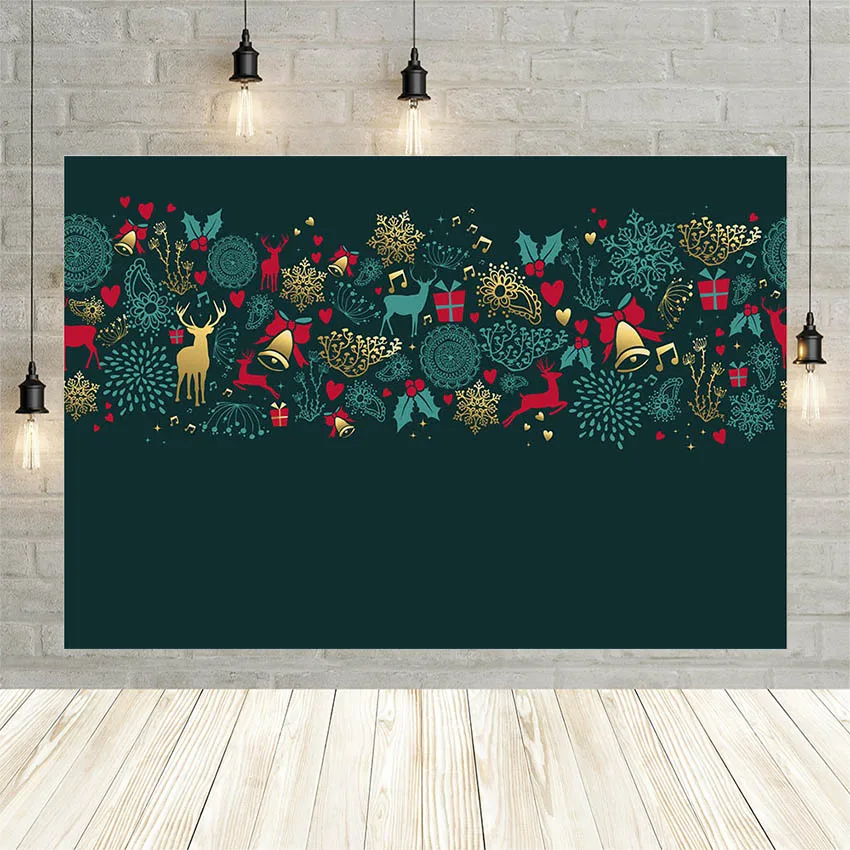 Рождественский фон для фотосъемки авезано темно зеленый олень с колокольчиками