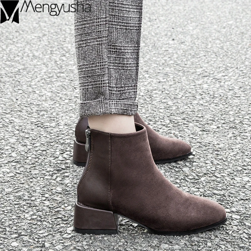 Зимние ботинки из натуральной кожи и флока в британском стиле ретро Женские