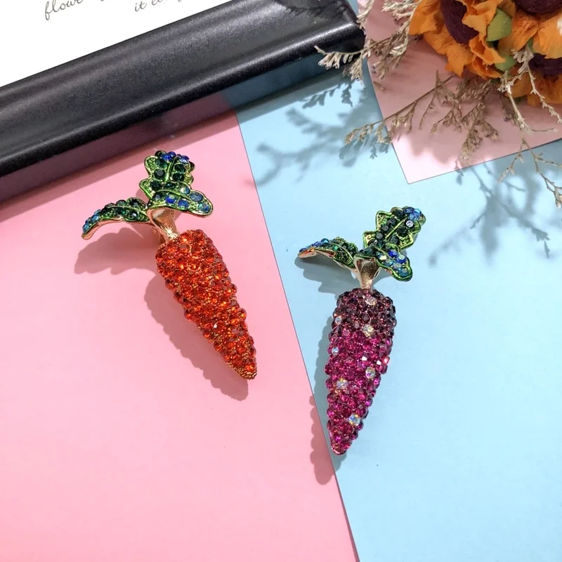 Crystal Fruit Brooches Carrot/ Christmas Tree / Cactus Brooch Pins Jewelry Decoration Scarf Cardigan Pendant Accessories|Булавки и