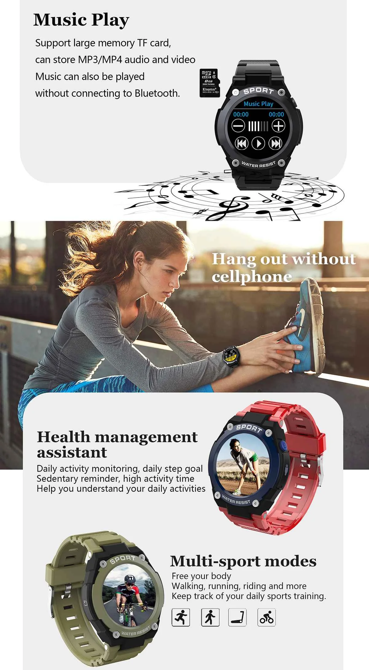 Умные часы UTELITE с Bluetooth и функцией вызова, запись звука, gps, ремешок, TF карта, воспроизведение музыки, Компасы, спортивный браслет для huawei, Xiaomi, iPhone