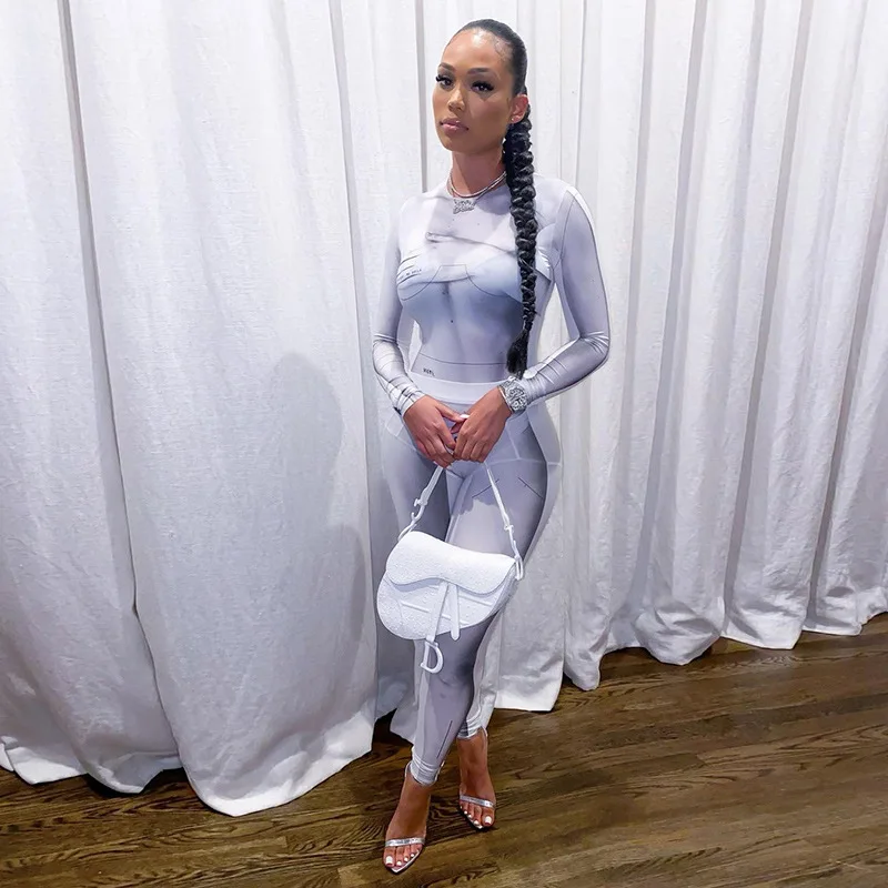 

2020 Print Color Match Two Piece Set Women Sexy Bodysuit Leggings 2 Piece Sets Womens Outfits Tie Dye Long Sleeve Skinny