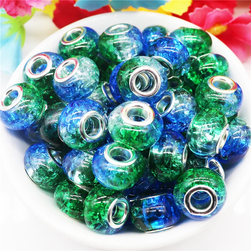 

10Pcs Crackle Color Resin Murano Big Hole Rondelle Spacer Beads Fit European Pandora Bracelet Necklace Earrings Chain Jewelry