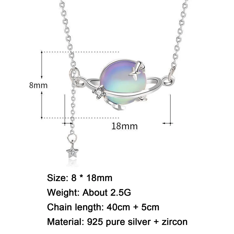 

S925 Sterling Silver Moonlight Stone Planet Necklace Female Clavicle Chain Simple Personality Pendant