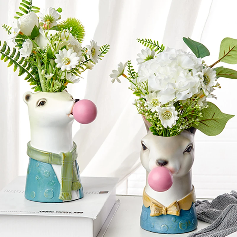 Творческая скульптура головы мультяшного животного цветочный горшок из смолы