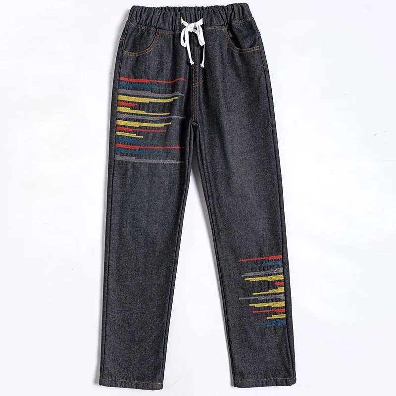

2020 Winter Warm Jeans Thicken Harem Jeans Women Embroidery Drawstring Waist Jeans Pants Female Casual Fleece Denim Trousers 35