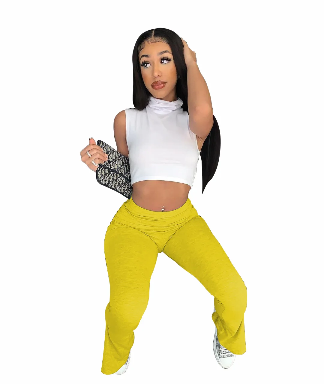 

20MH2060 Spring Autumn Women Casual Fashion Solid Loose High Waist Split Fork Sports Pants Hot