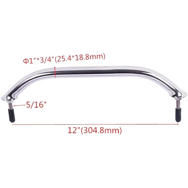 

Polished Stainless Heavy Duty Oval Boat Marine Grab Handle Hand Rail with Flange & Stud Boating & Sailing- 12 Inch Long