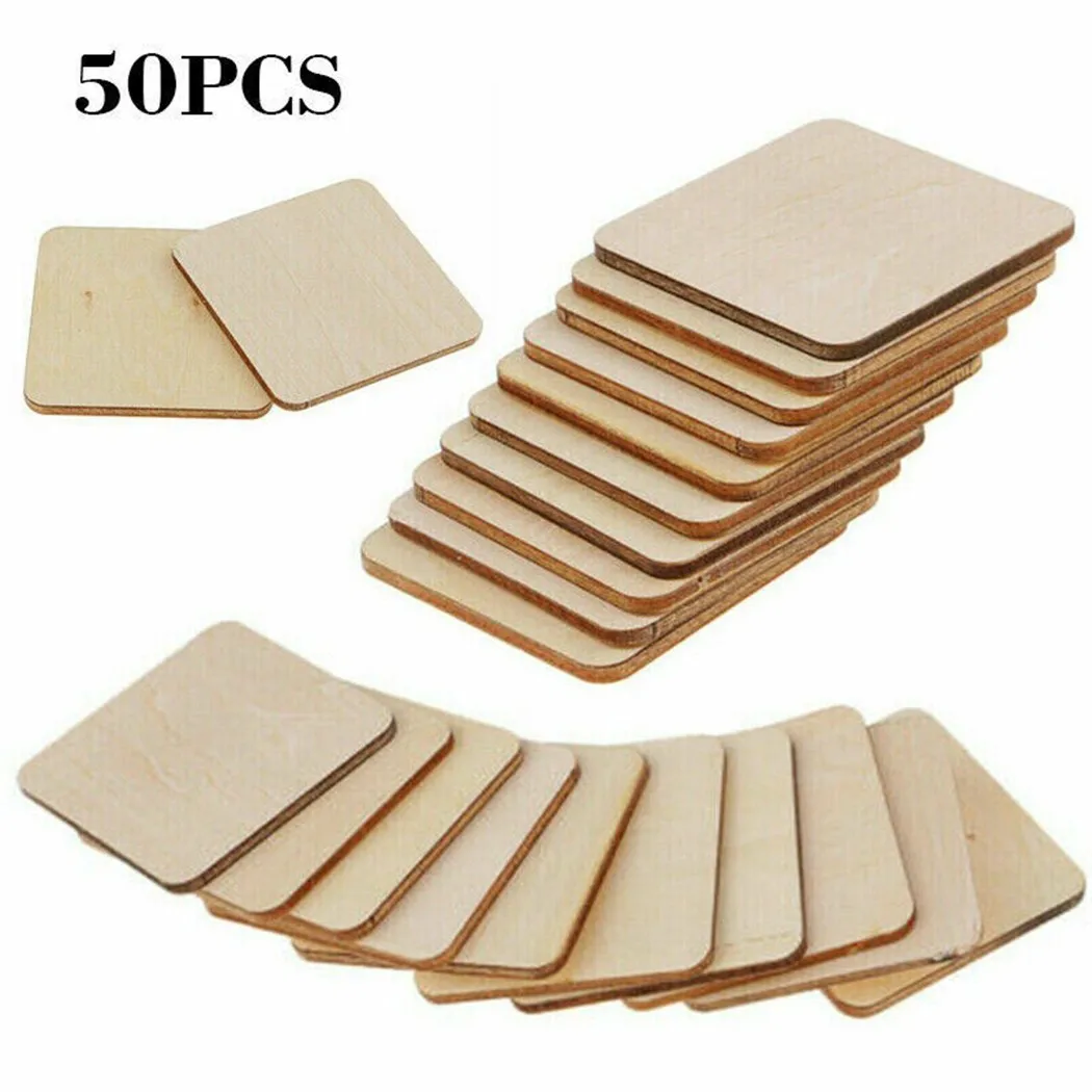 

50 PCS/SET Chips Blanks Coasters DIY Arts Handmade Ornaments Plain Wood