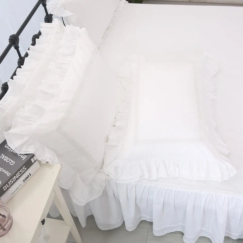 Корейская наволочка принцессы из чистого хлопка с вышивкой и оборками Белая