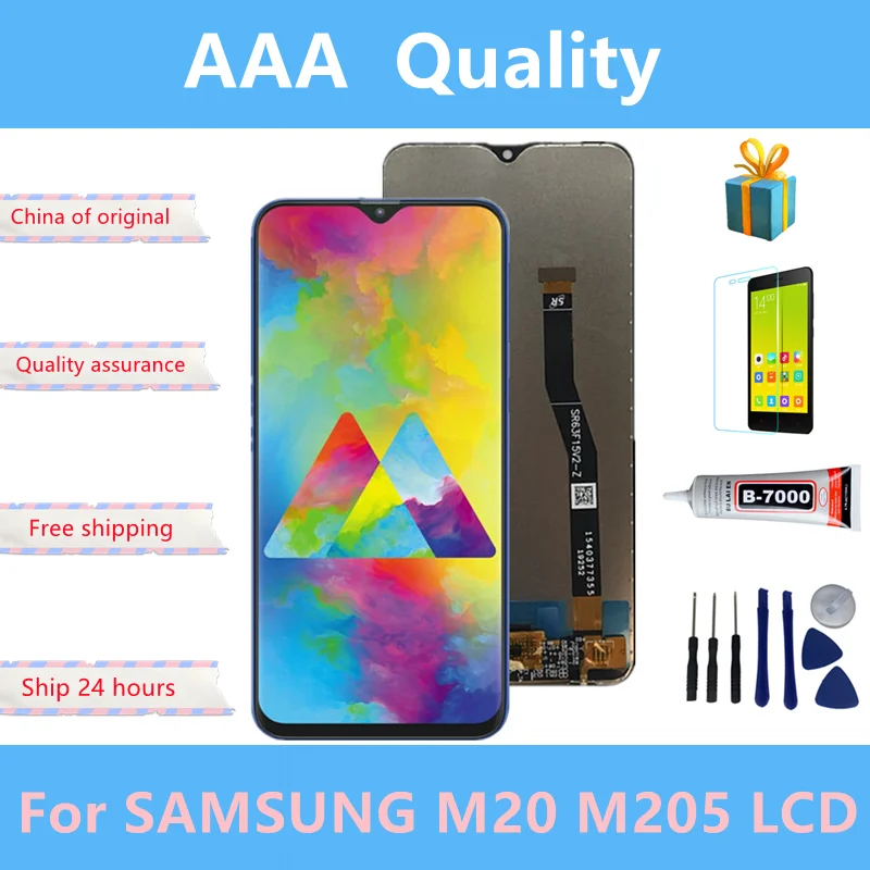 Pantalla LCD para SAMSUNG Galaxy M20 2019 SM-M205 M205F, montaje de digitalizador con pantalla t&aacute;ctil, piezas de repuesto-0
