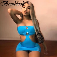bomblook sexy party bodycon dresses for women 2021 summer solid strapless backless cut out mixi night dress female streetwears
