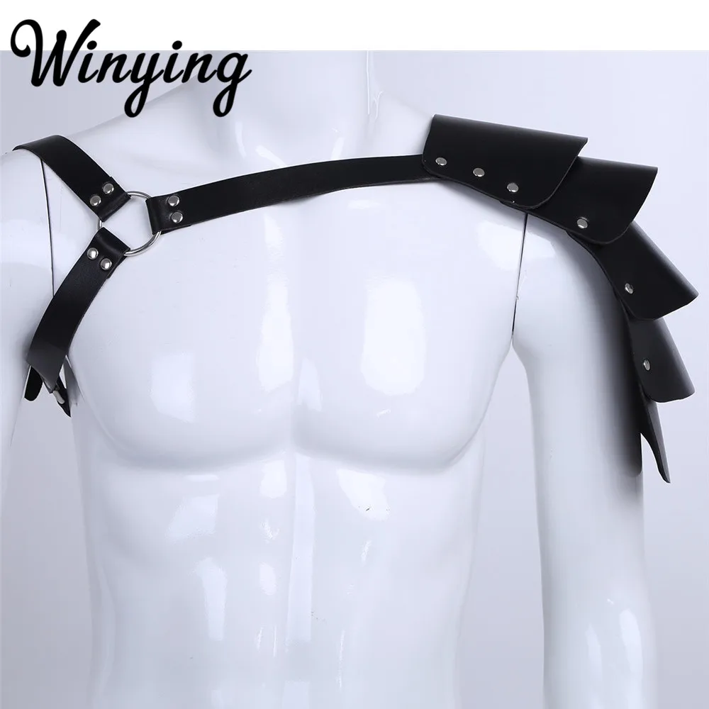 

Men Faux Leather Single Shoulder Armor Cosplay Party Nightclub Punk Gothic Rave Costume Body Sexy Chest Harness Belts Bondage