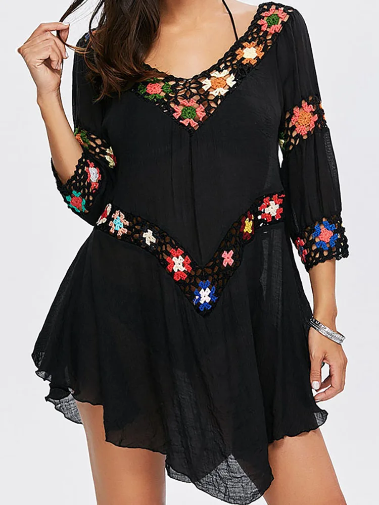 Женское богемное платье с вырезами вязанные крючком цветы бикини блузка 2020