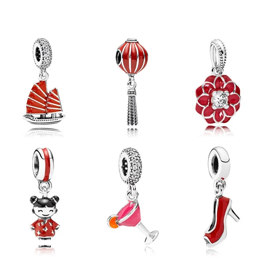 

Новый 925 пробы серебро красный парусник праздничный Фува Жемчуг Подвески коллокации браслет DIY оптовая продажа с фабрики