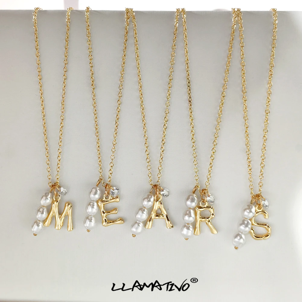 Korean Fashion New Baroque Pearl Intial Letter Choker Necklace For Women A-Z Alphabet Pendants Necklaces Minimalist Jewelry 2022