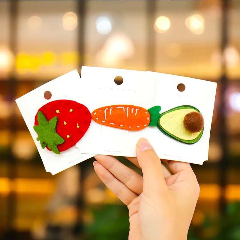 Веселые милые детские фетровые заколки для волос ананас арбуз клубника моркови