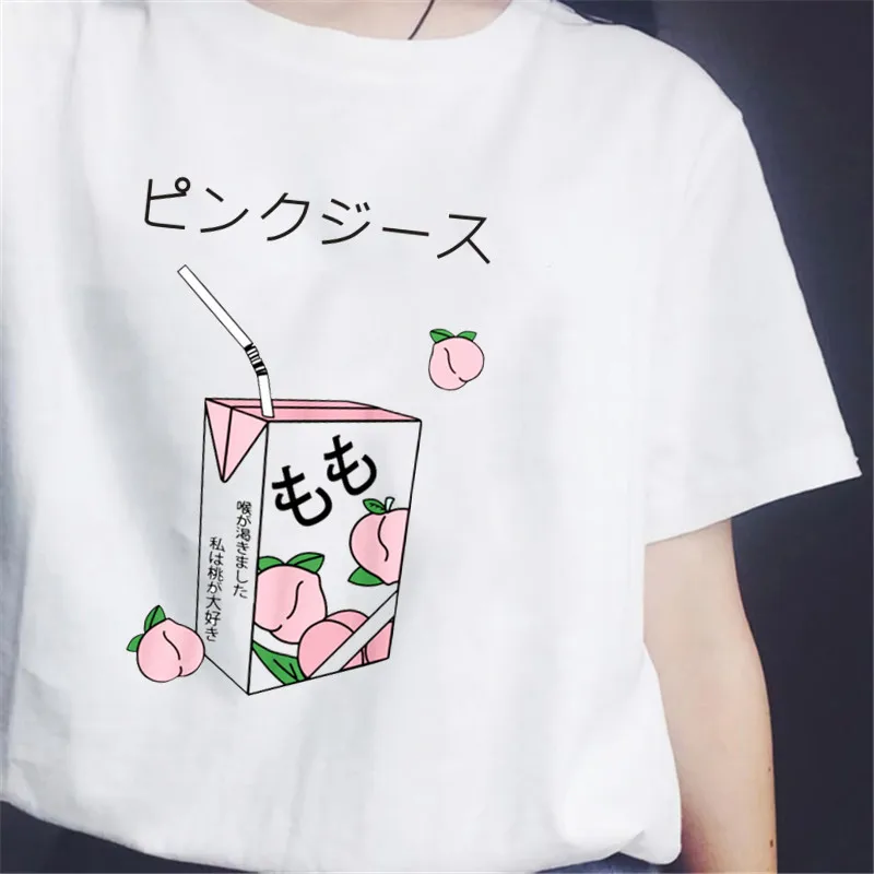 Kawaii Персиковый Сок японские Харадзюку гранж футболка для женщин девушек друзей 90