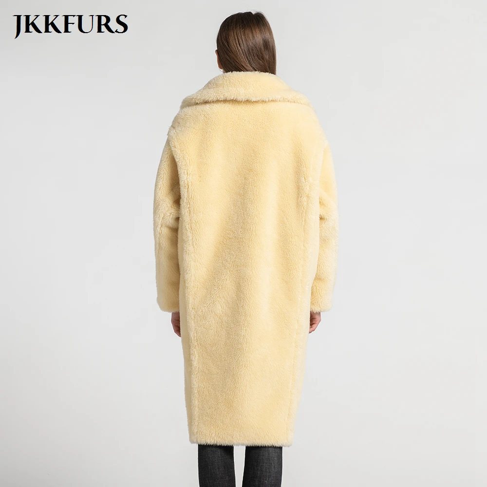 

New Teddy Coat Short & Long Style Women's Teddy Bear Jacket Lapel Real Wool Outwear Female Sheep Fur S7480B