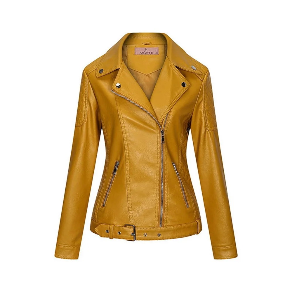Женская куртка из искусственной кожи на молнии однотонная байкерская в стиле