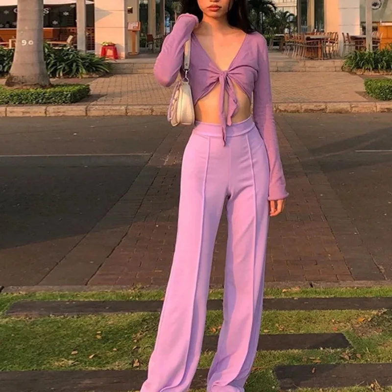 

high quality solid simple high waist Straight pants 2021 woman Leisure street elegant office lady elastic trousers