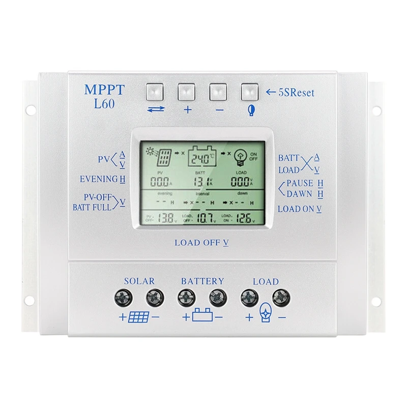 

60A Solar Charge Controller LCD Display Solar Regulator 12V 24V with Light and Timer Control for MPPT