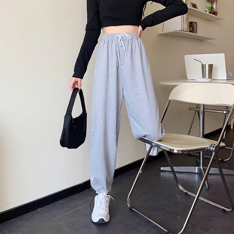 

Trousers Female Ankle-Length Pants Jogging Thin Loose Spring and Autumn Casual Pants Crescent Moon and Star Patterns Printed
