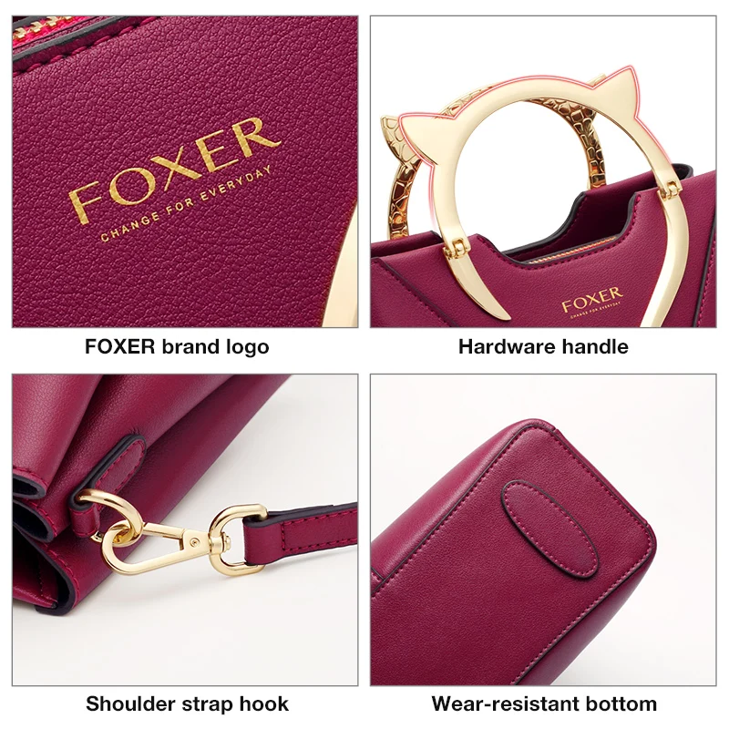 

FOXER Women's Handbags Cowhide Leather Totes Luxury Large Capacity Crossbody Shoulder Bags Female Purse Lady Fall Winter Bag