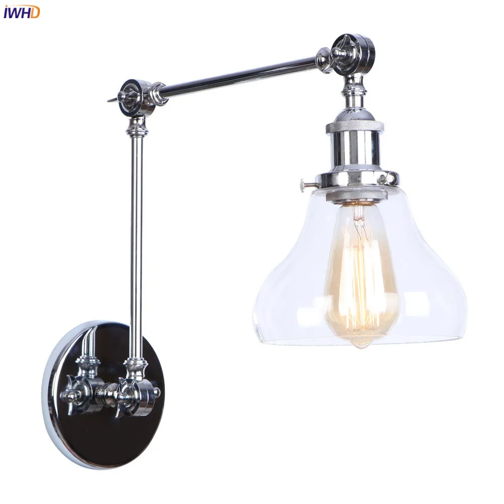 IWHD Silver Swing Long Arm Retro Wall Light Bedroom Bar Cafe Stair Industrial Loft Decor Vintage Lamp Sconce Wandlamp LED | Освещение