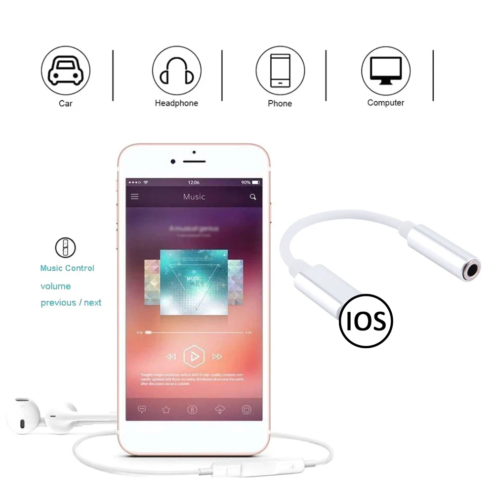 

IOS Headphone Jack to 3.5mm Audio Jack Converter Adapter Cord Dongle for iPhone SE/11 Pro Max /XS/XR/X/8/for iPad